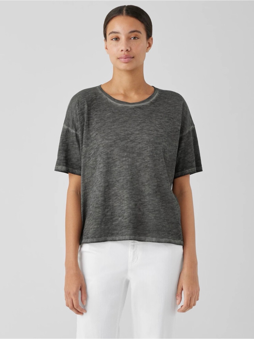 Eileen Fisher Organic Cotton Hazy Slub Tee Sz XS oversized